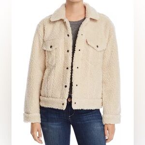 LEVI’S Sherpa Teddy Trucker Jacket, Beige, Size Small